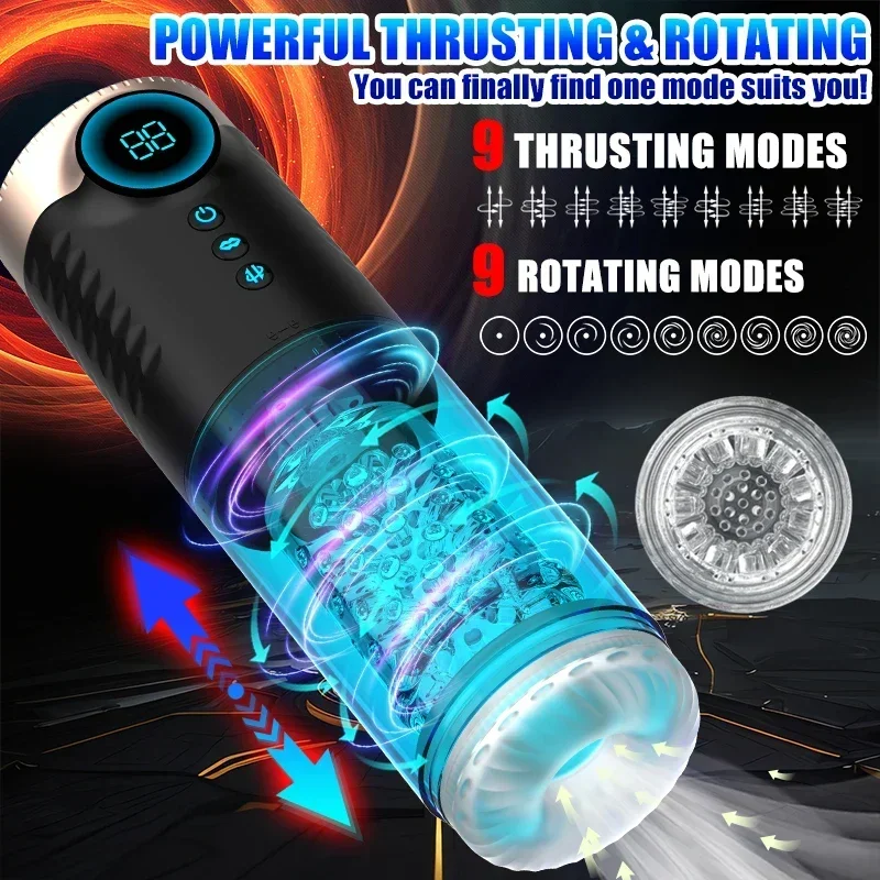 Electric male masturbator with sucking rotating thrust 9 frequencies with blowjob penis pump multi-function male sex toy