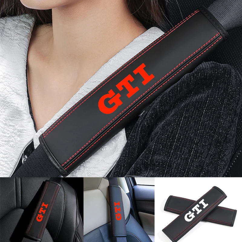 Car seat belt Nappa leather Shoulder Protector Safety Belt 2pcs For Volkswagen VW GTI Golf 5 6,MK3 MK4 PoloPassat Tiguan Passat