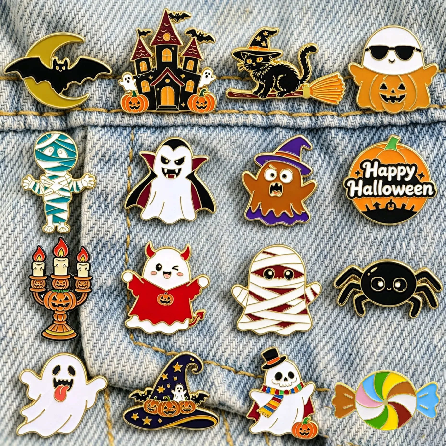 Halloween Ghost Enamel Pin Black Cat Brooch Pumpkin Badge Gothic Lapel Pin for Clothing Accessories Witch Jewelry Party Gift