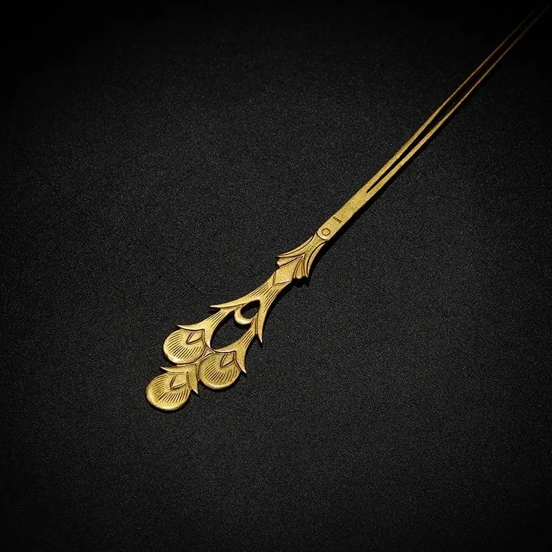 Chinese Traditional Lucky Gold Plated Copper Peacock Flower Hairpin Ancient Tang Dynasty Palace Retro Hair Stick For Women Hanfu