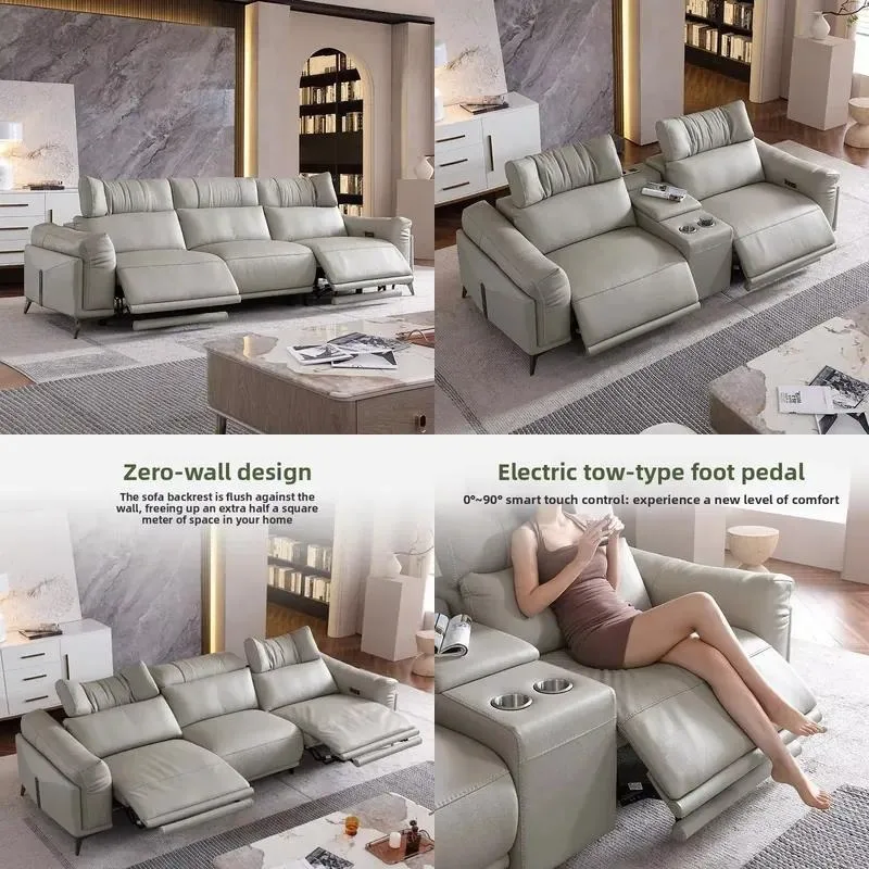 for Italian light luxury first-floor cowhide L-shaped sofa metal frame electric function multi-functional design suitable for
