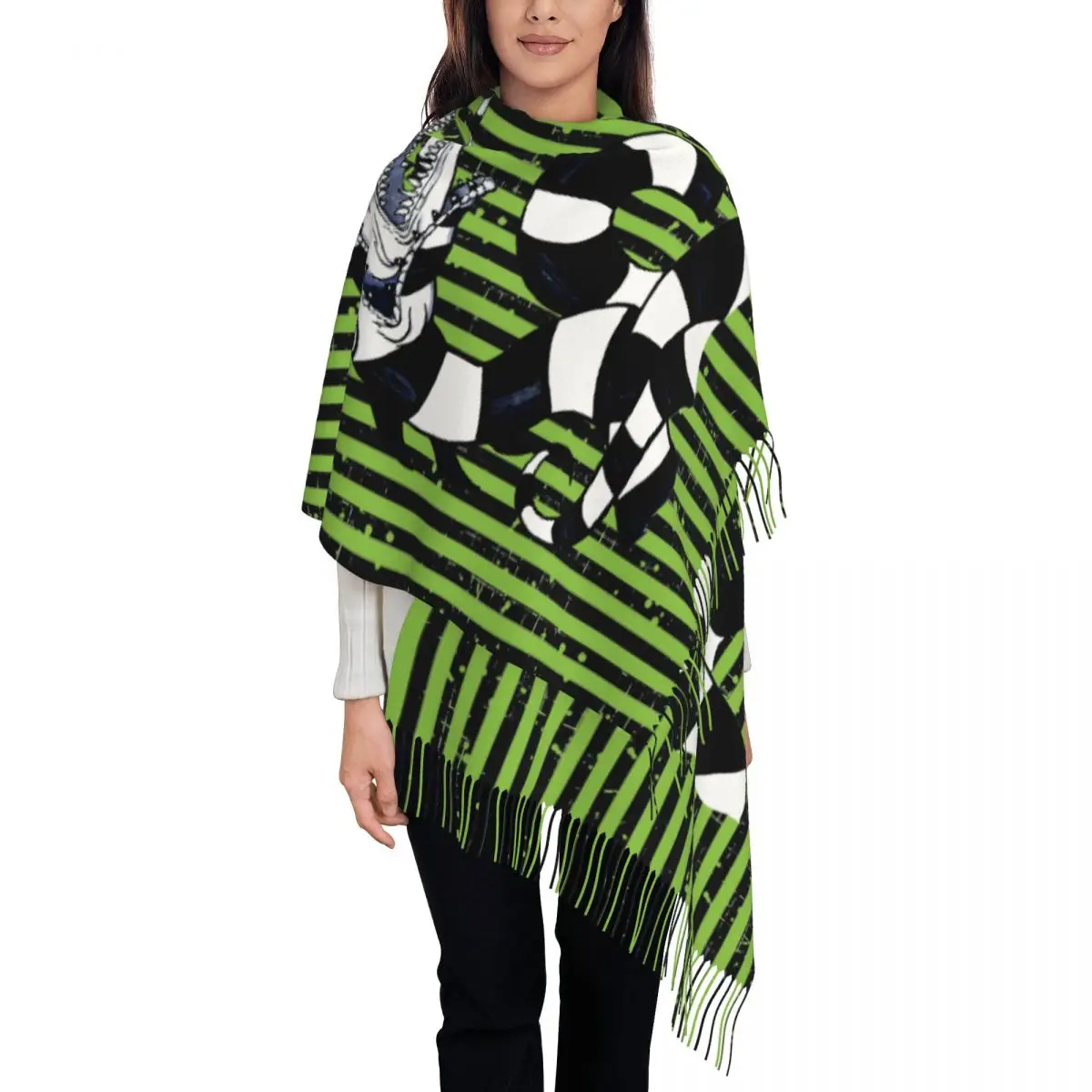 Custom Beetlejuices Sandworm Scarf Wrap for Women Long Winter Fall Warm Tassel Shawl Unisex Tim Burton Horror Movie Scarves