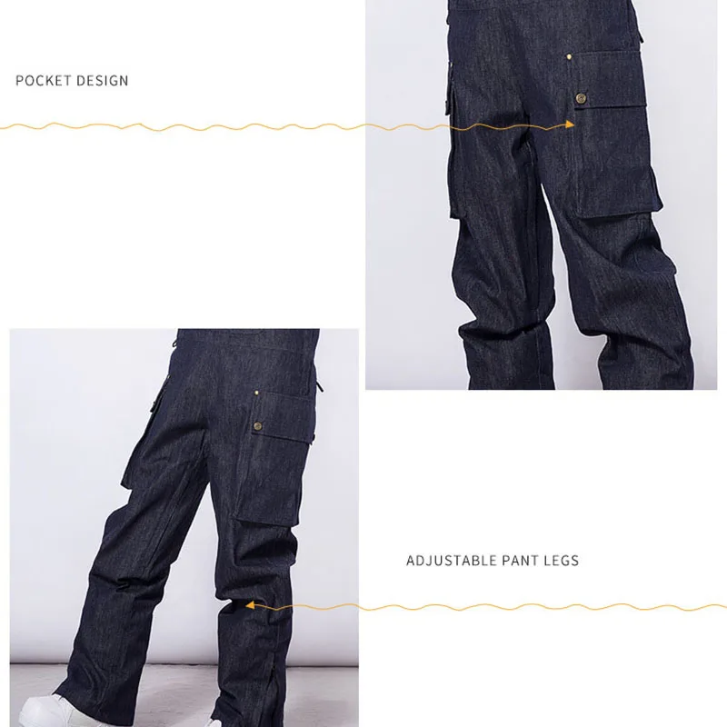 2023 nowe zimowe jednoczęściowe spodnie narciarskie kobiety mężczyźni Denim Outdoor kombinezon snowboardowy kombinezon wiatroszczelny wodoodporny kombinezon Snowpants