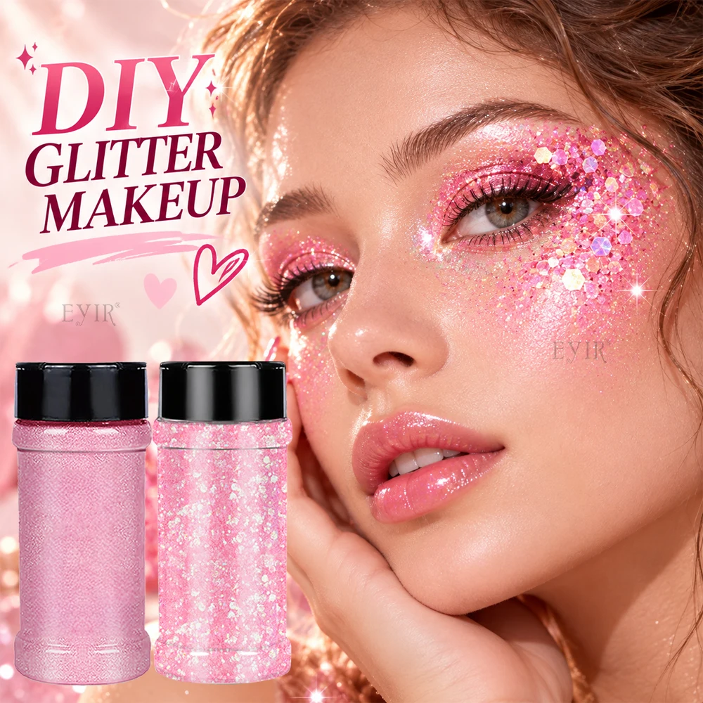EYIR Pink Holographic Glitter 50g Chunky 80g Fine Glitter for Resin Art Tumblers Nail Art DIY Crafts Party Decorations Art