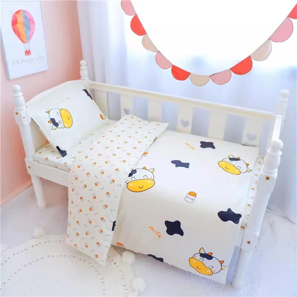 Without Filling 3Pcs Cartoon Cotton Baby Bedding Set Crib Linen Kit Kindergarten Bed Sheet Include Duvet Cover Pillowcase Sheet