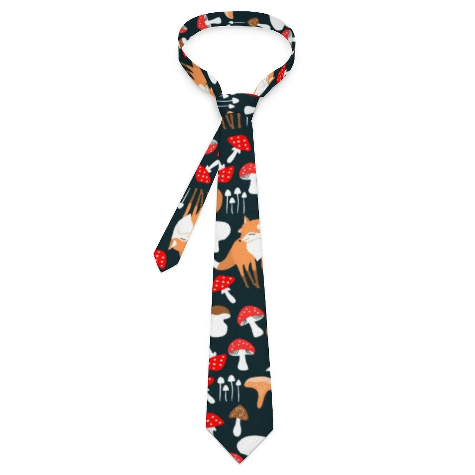 Cute Fox Tie Colorful Mushrooms Print Business Neck Ties Unisex Adult Elegant Necktie Accessories Quality Printed Collar Tie