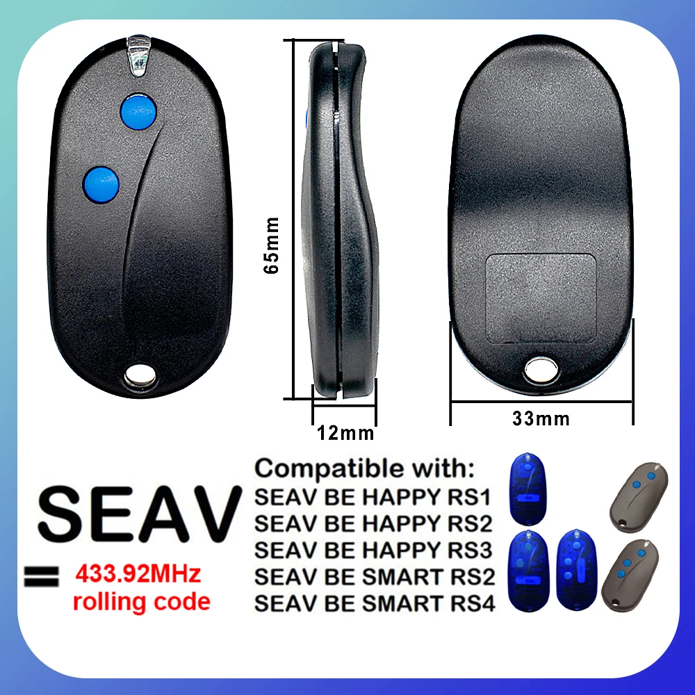 SEAV BE-HAPPY-RS2 433.92MHz Rolling Code Controle Remoto para porta de garagem para BE-HAPPY-RS1 RS3, BE-SMART-RS1 RS2 RS3 Transmissor de portão