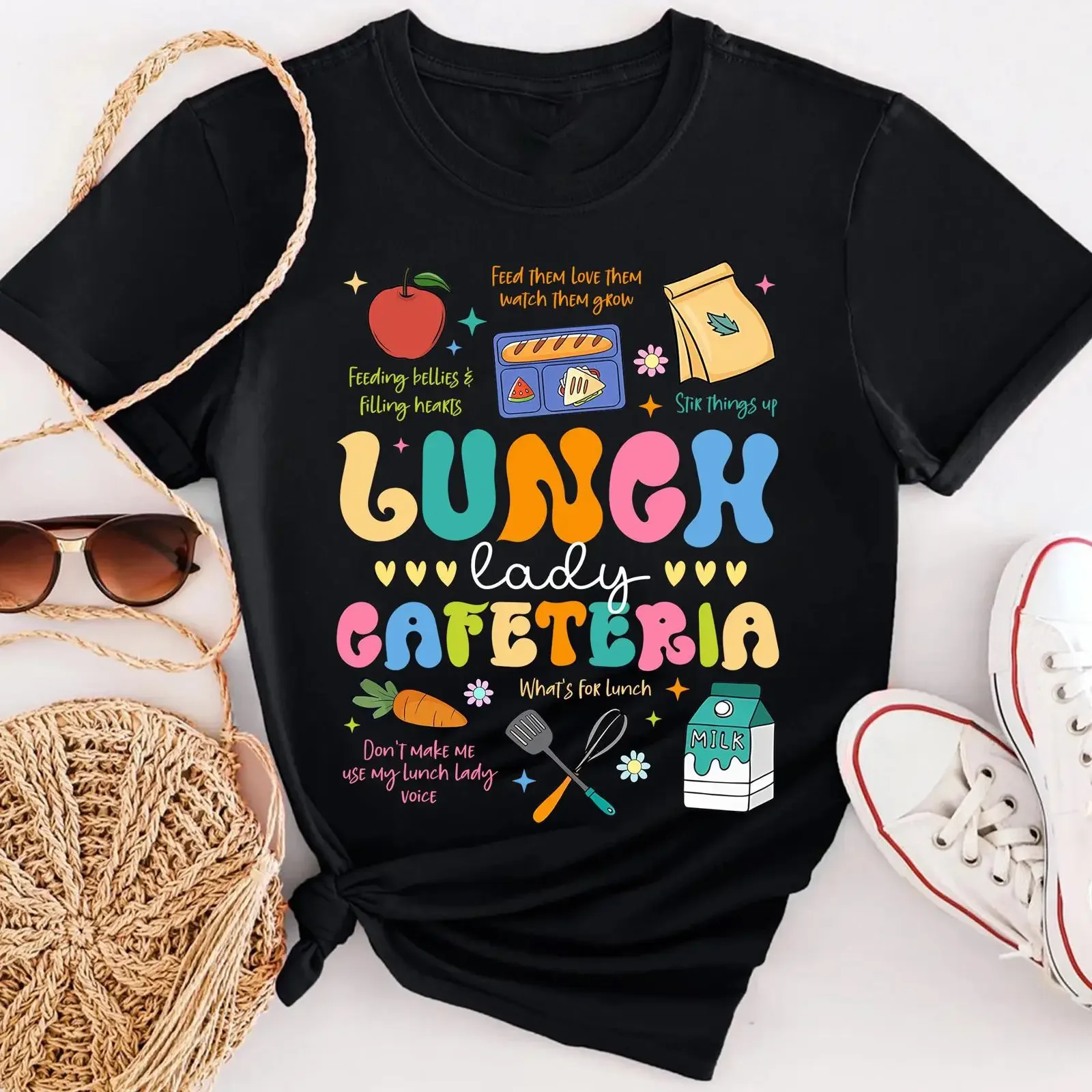 Cute Lunch Lady Cafeteria Food Service T Shirt Funny Appreciation Casual  for School Staff vintage Washed graphic