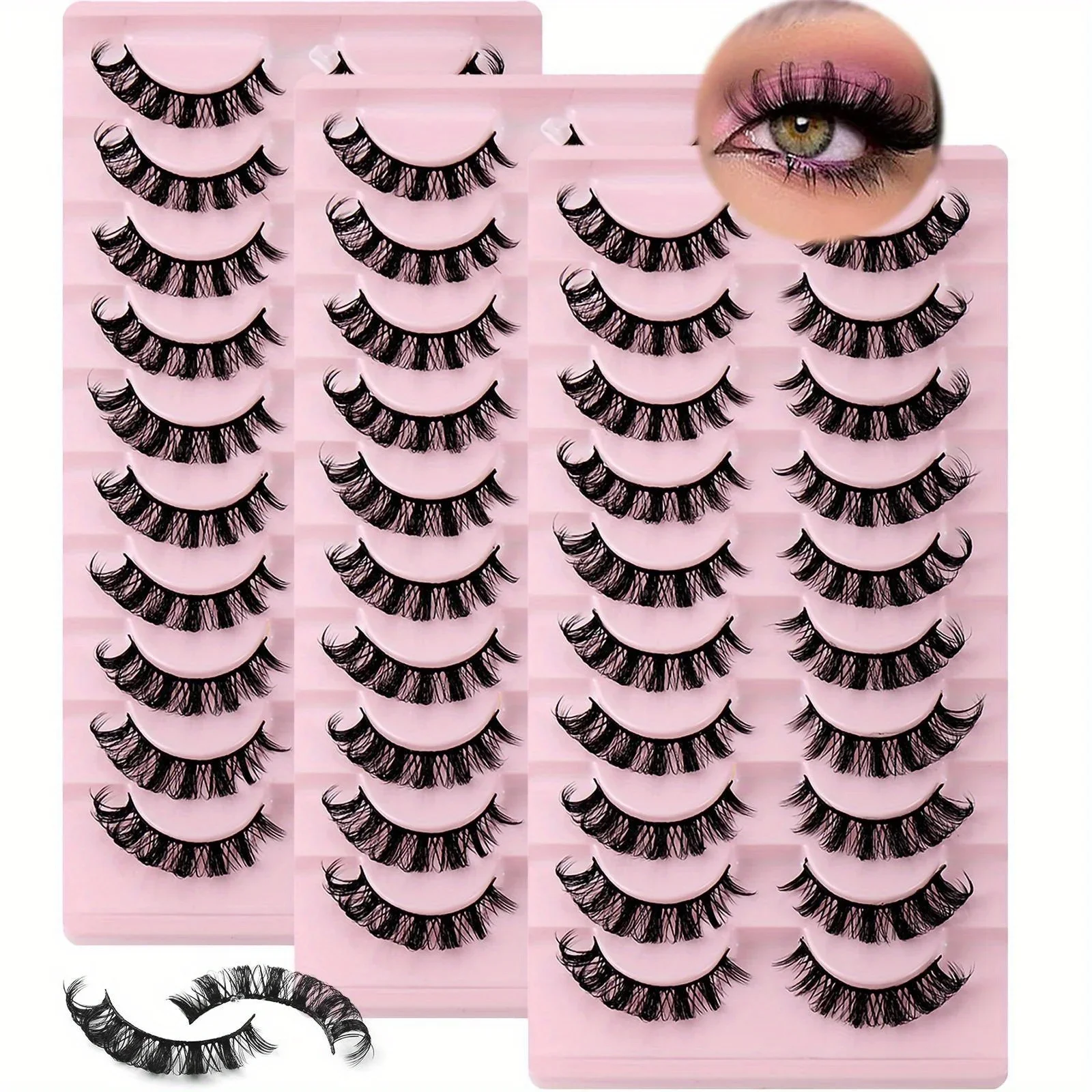 30Pairs 3-Pack Russian Strip Lashes D Curl Fake Lashes Natural Look Fluffy Volume Wispy Russian Lashes 3D Effect Fake Eyelashes