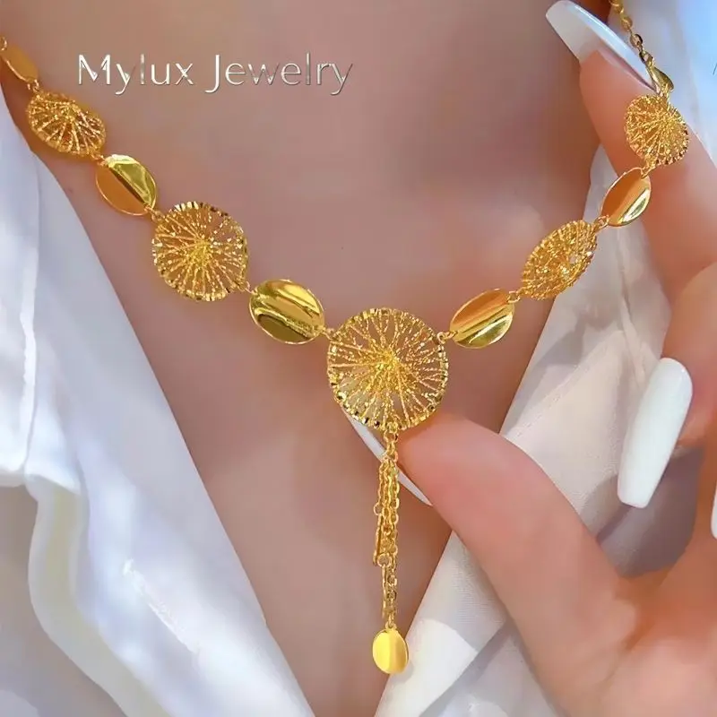 

Mylux Jewelry 9999 24K real gold passionate necklace hollowed fringe one set chain feminine quality light luxury style high sens