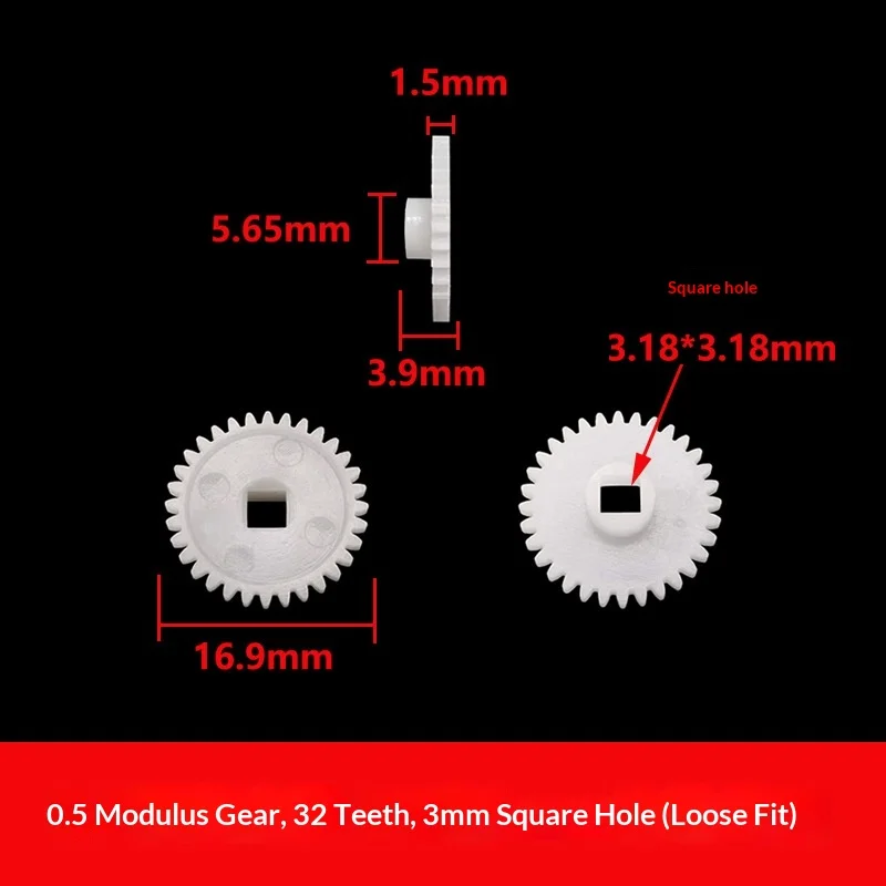 10/100pcs 0.5 Module Plastic Gears with Square Holes of 32, 36 and 42 Teeth, Square Shaft Gear Plates for Toy Parts
