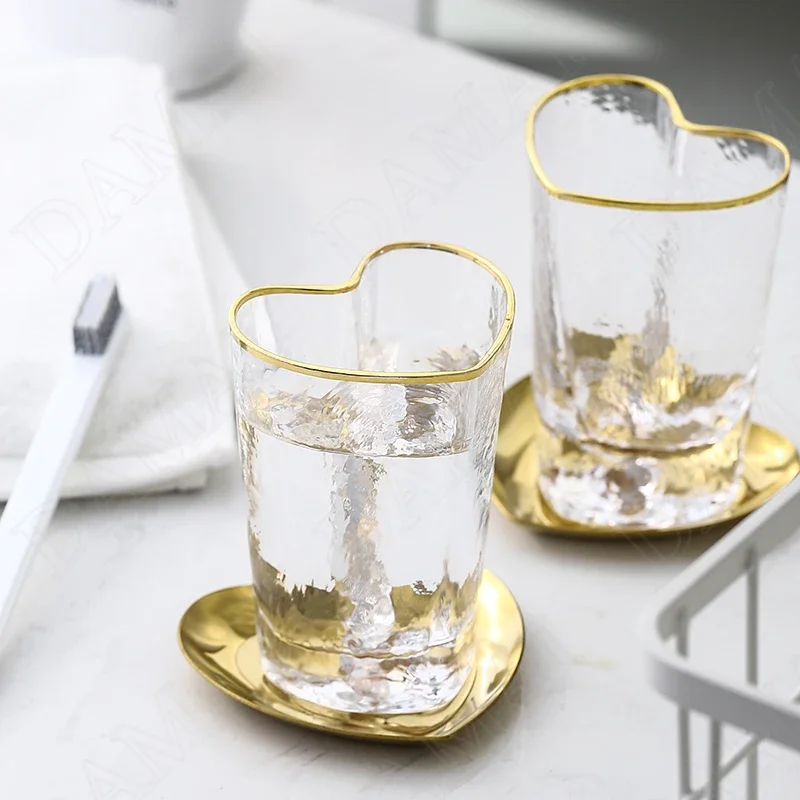 Creativity Gold Stroke Toothbrush Cups Set Nordic Modern A Glass for A Toothbrush with Love Tray Bathroom Decoration Accessories