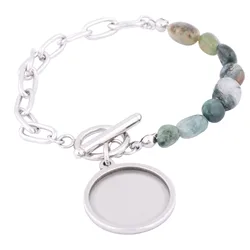 Bracelet en pierre d'acier inoxydable, résultats exécutifs, cabochon de 20mm, sertissage de base, blancs, accessoires de bijoux de bricolage, 3 pièces