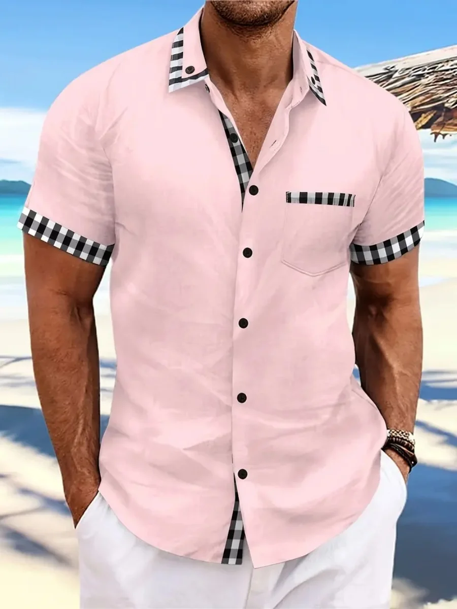 

Men's summer short-sleeved shirt with simple style, comfortable and fitted for men's business office wear. Quick delivery.