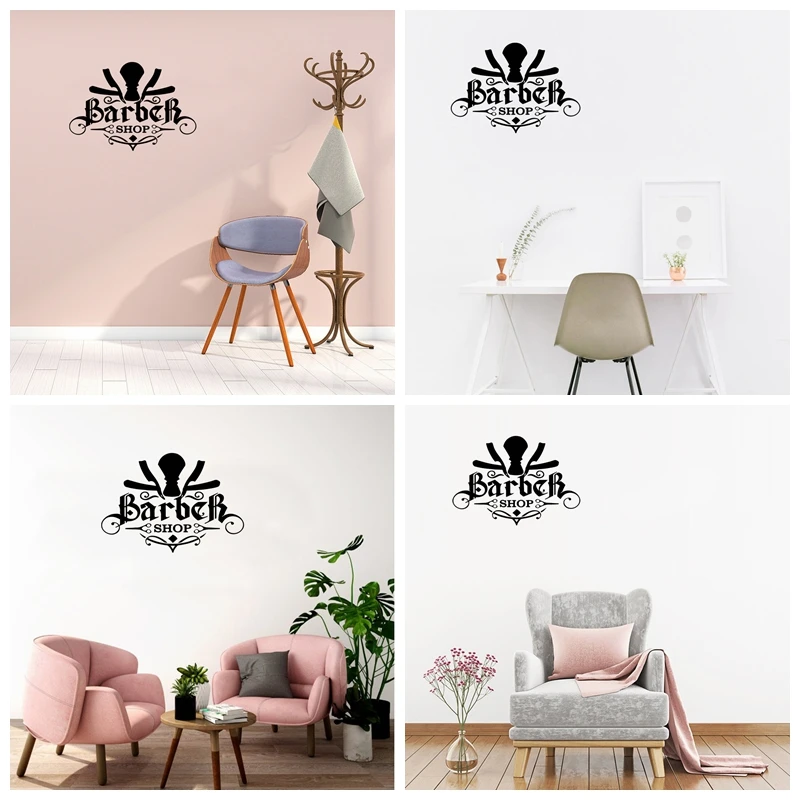 1 pc Symmetrical barber shop Wallpaper vinyl wallsticker Decoration Fashion Sticker for barber Wall Art MURAL Drop Shipping