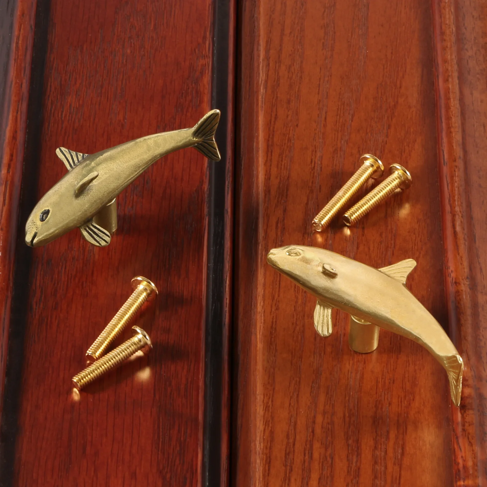 Brass Animals Furniture Handles Golden Dolphin Cabinet Handles Marine Fish Door Drawer Knobs Kitchen Wardrobe Cupboard Pulls Diy