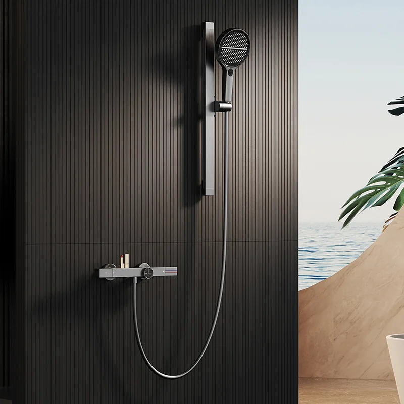 

Modern Bathtub Faucet Set with Hand Shower Wall Mounted Bathroom Tub Faucet Combo Set Bath Tub Faucet with Handheld Shower Gray