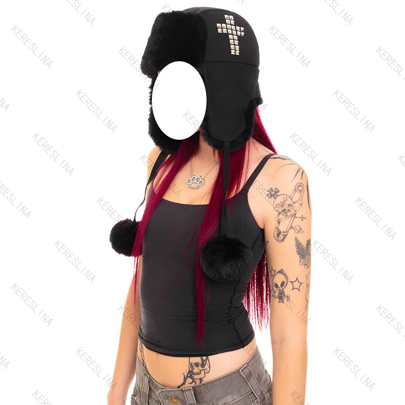 Европейская и американская уличная модная модная и универсальная плюшевая шапка Lei Feng осень/зима Y2k винтажная шляпа Lei Feng в готическом стиле