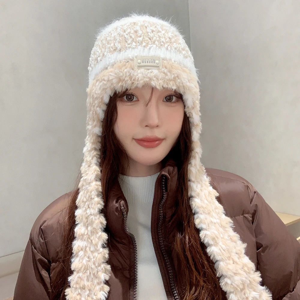 Autumn And Winter New Women's Knitted Hat Cycling Trip Warm Ear-protection Caps Wool Thickened Windbreaker Hat