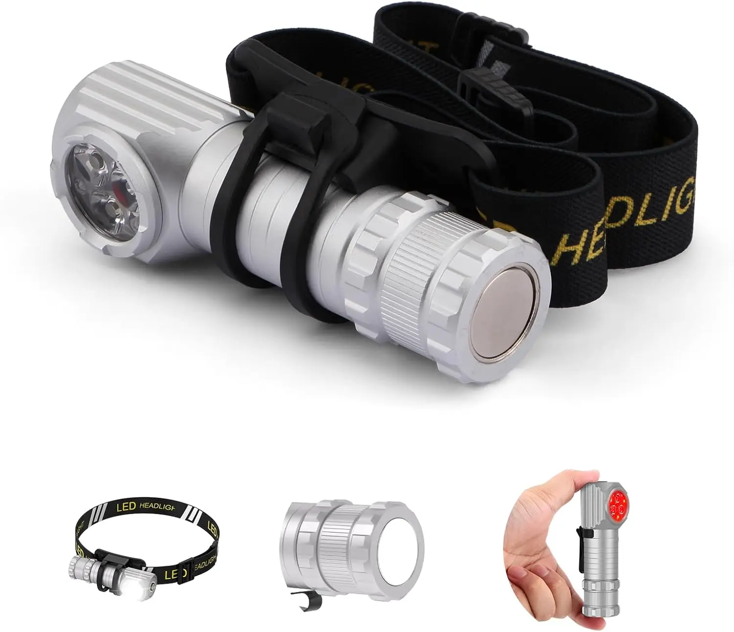 

LED Rechargeable Headlamp for Adults - Hard Hat Light Running Head Lamp with Red Light, Magnet, 180° Tilt, 7 Modes,