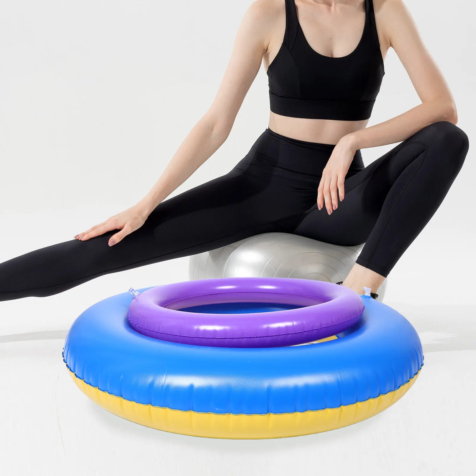 2pcs Yoga Ball Holder 32Cm 37Cm Inner Diameter Inflatable Anti-Slip Fixed Ring Stability Base For Posture Correction Universal