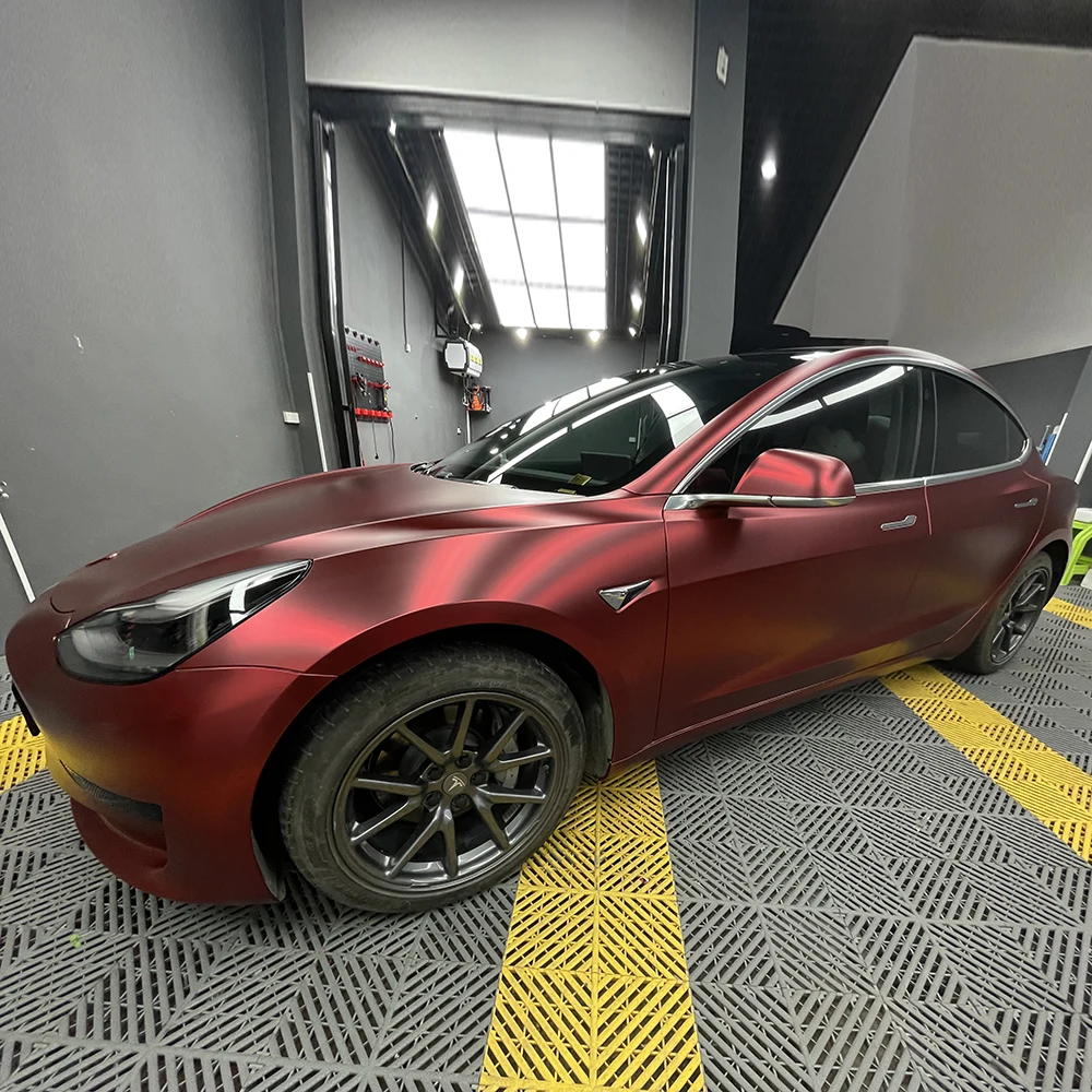 Wrapmaster 5M/10M/18M Easy Install PET Liner Matte Chrome Romance Red Car Vinyl Wrap with Air Channel