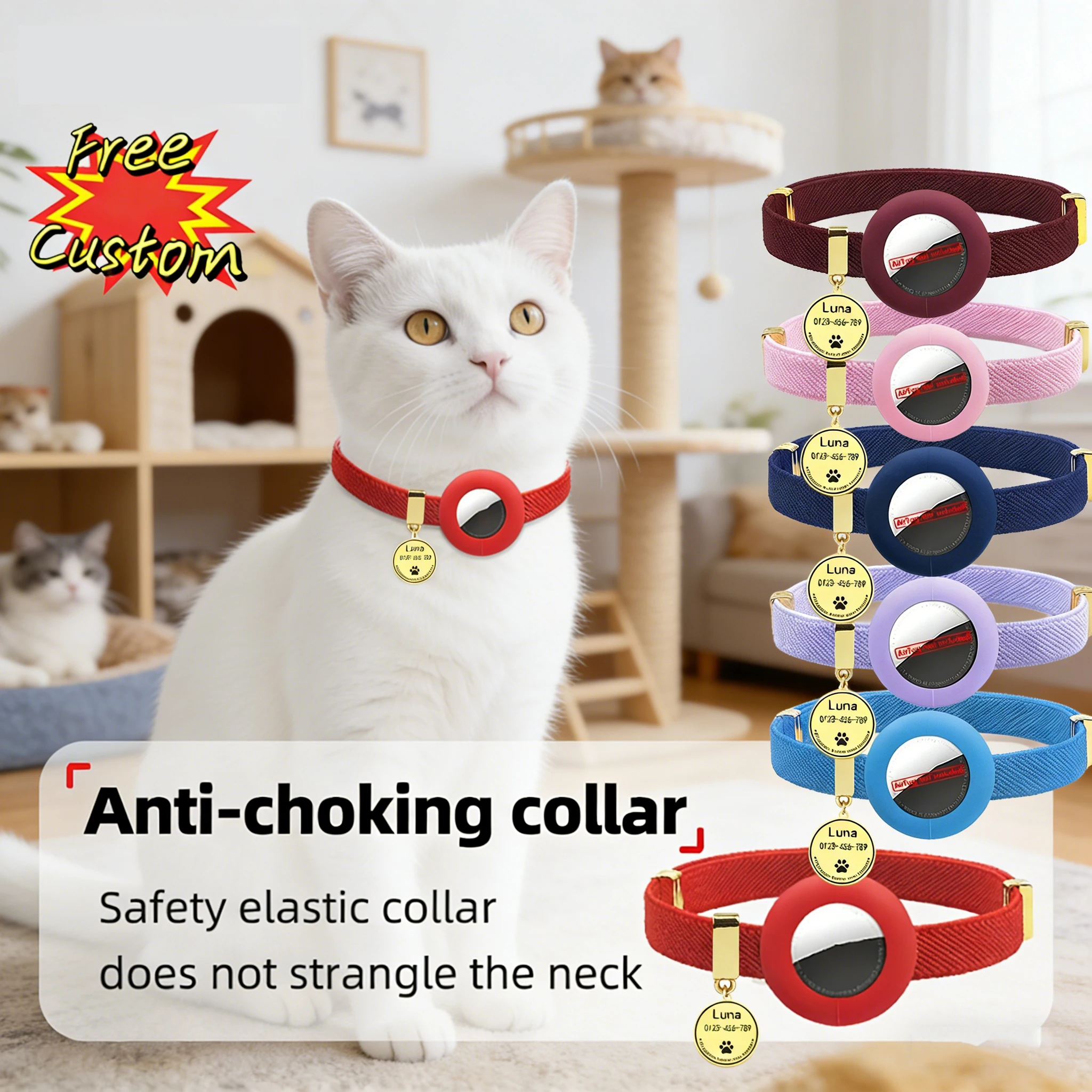

Customized Air Tag Cat Collar Necklace, Stretchy Cat Collars Air Tag Holder, Breakaway Elastic GPS Tracker Kitten Collar Puppies