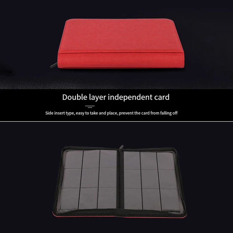 9 Pockets Game Card Book Card Side Loading Binder Game Zipper Card Album Fixed Pockets Pages + 360 Pockets Green