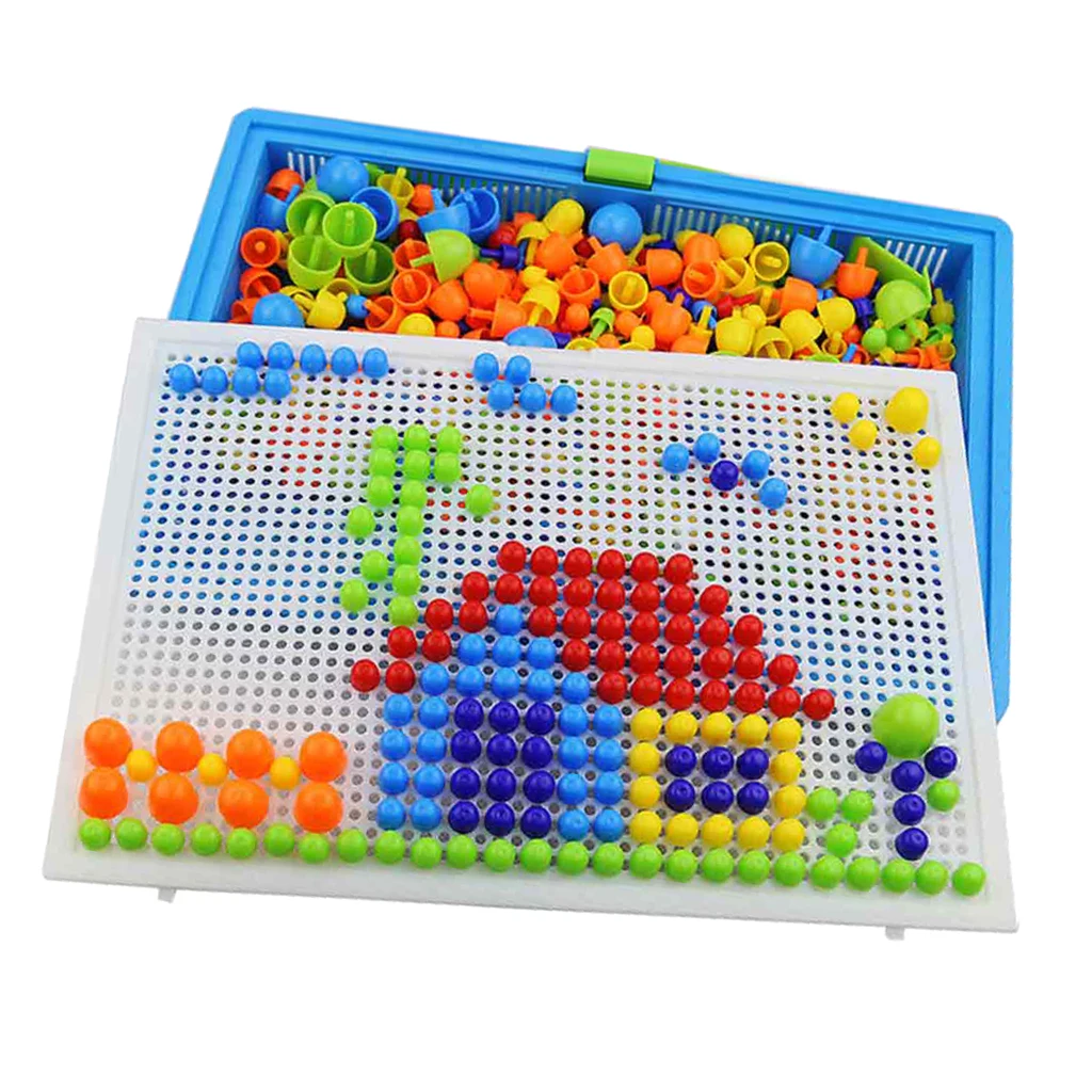 296PCS Pack Mushroom Nails DIY Color Pegboard Science Stacking Toy, Creative Mosaic Early Learning Educational Preschool Toy