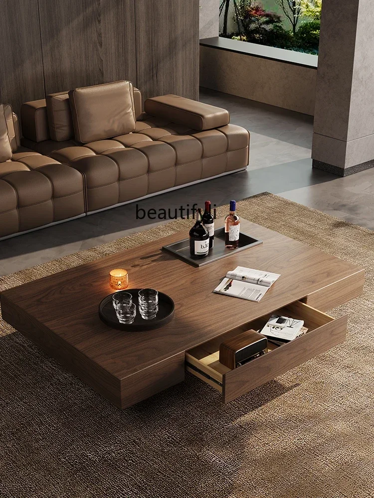 Chinese log wind solid wood coffee table living room small apartment storage simple modern square coffee table combination