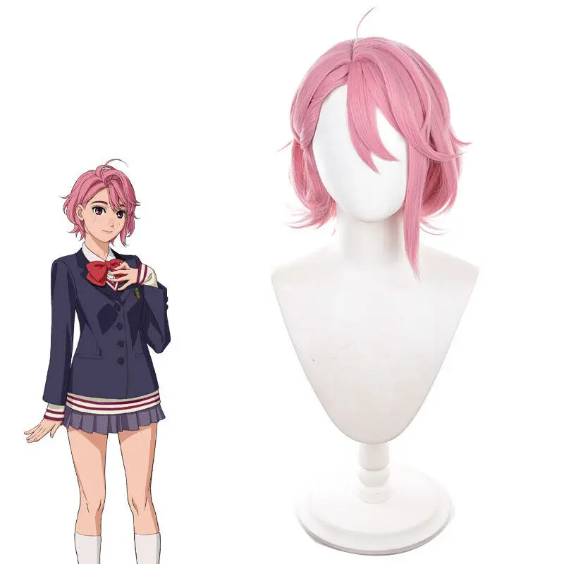 Dandadan Aira Shiratori Cosplay Perucas 37 cm Curto Reto Rosa Cabelo Sintético