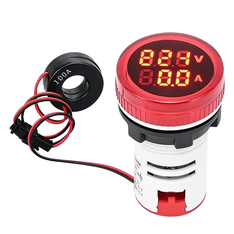 for circular digital display current and voltmeter, indicator light AC signal light 220V dual display integrated 380V 22MM
