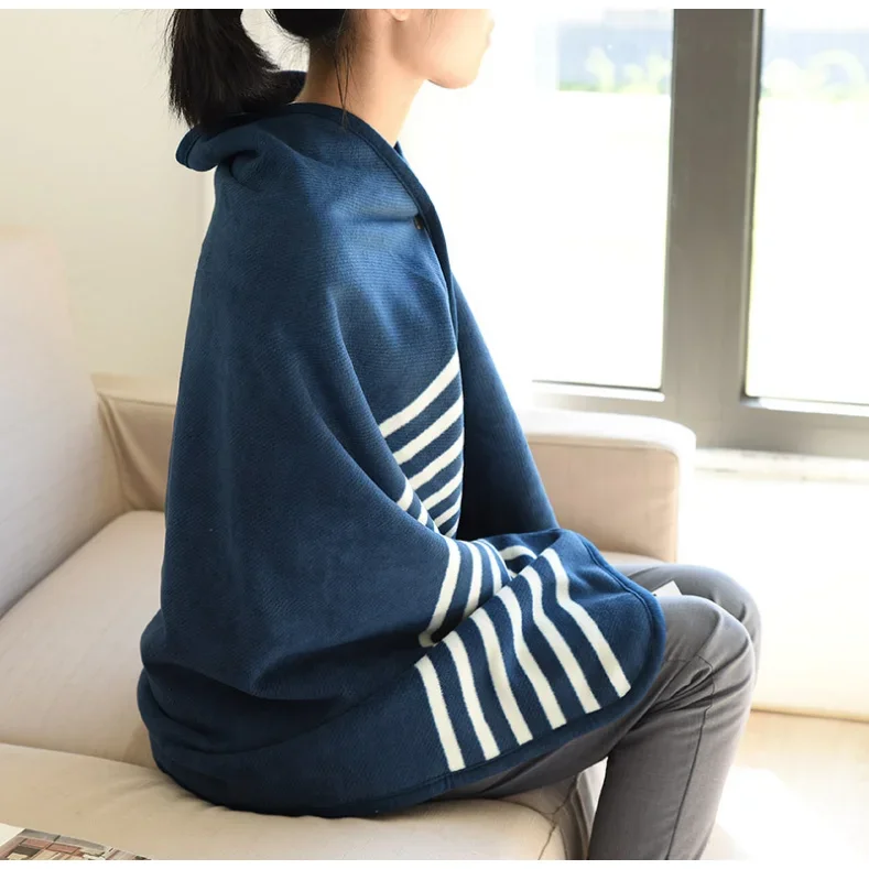 Autumn Winter Women's Multi purpose Shawl Office Knee Nap Blanket with Plush Soft and Warm Blanket Big Cloak  Poncho Blue