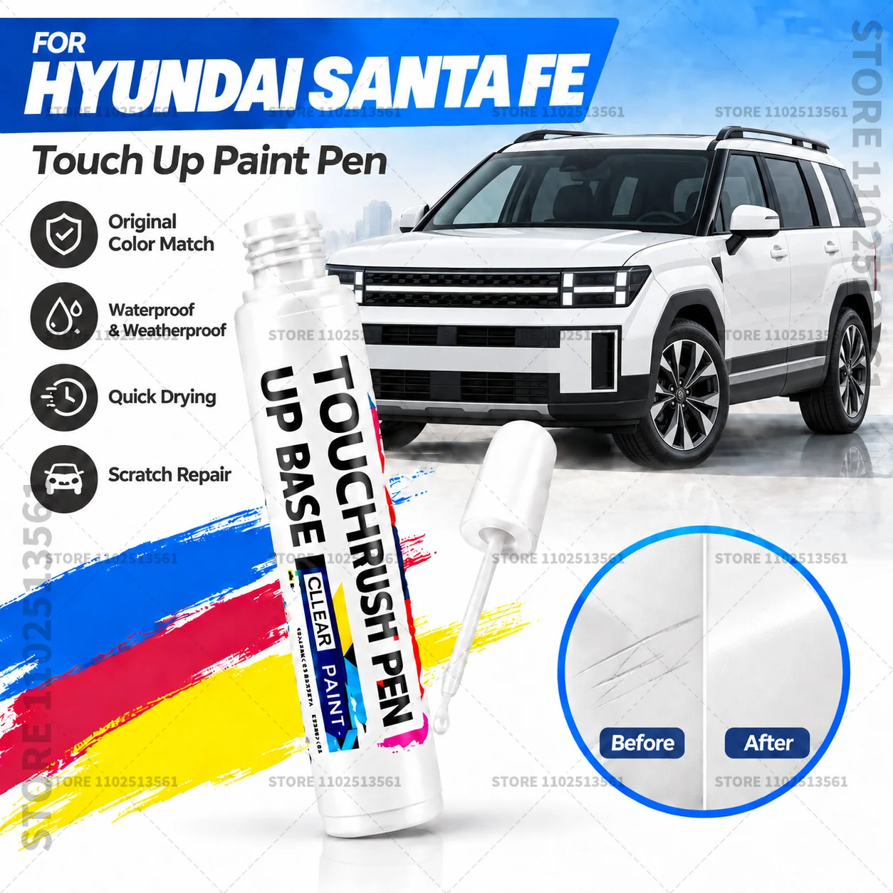 For Hyundai Santa Fe Automotive Touch Up Paint Pen Scratch Repair Marker for Car Body Bumper Door Paint Restoration Accessories