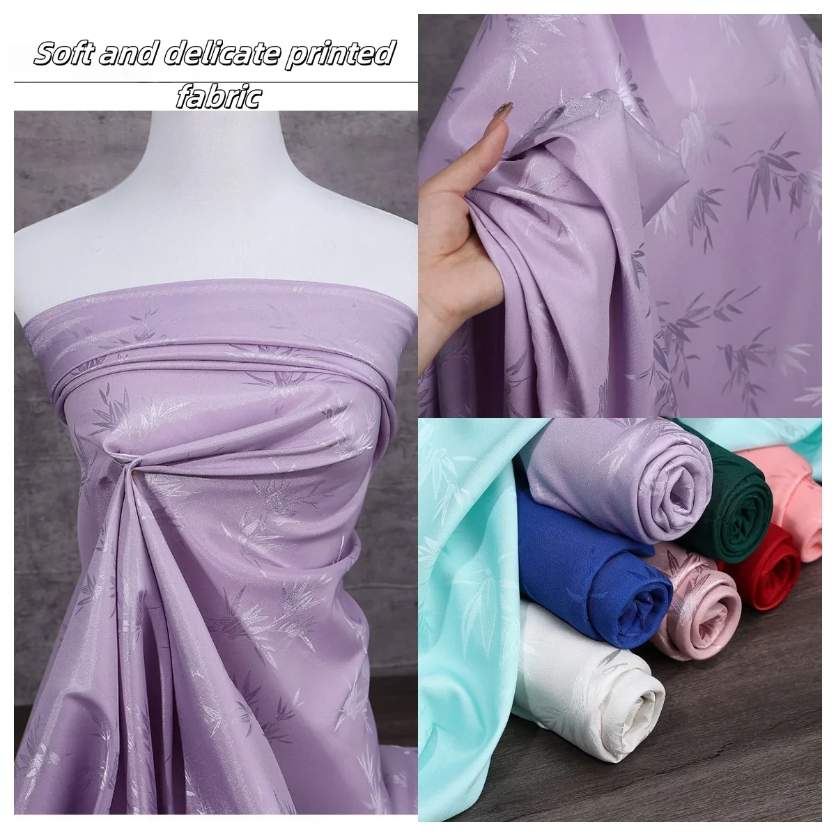 Bamboo Leaf Jacquard Satin Fabric Soft Shiny Material for Elegant Style Long Dresses Gowns and Custom Clothing Garment Fabrics