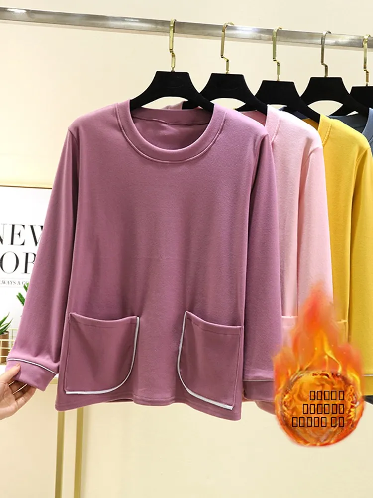 

Двусторонний Fce Long Sve round Ne теплый топ зимний свободный крой Boting irt Thiened ket домашняя одежда для женщин