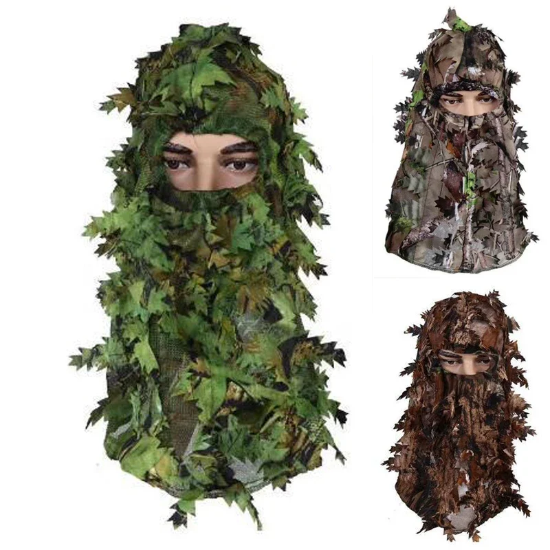 3D Bionic Leaf Balaclava Hunting Hat Breathable Ghillie Suit Caps Jungle Camo Face Mask Paintball Airsoft Paintball Fishing Hat