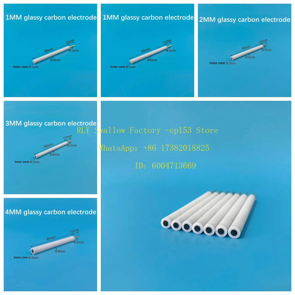 1pcs GC glass carbon electrode, glassy carbon assisted modified disk electrode, cell diameter 1mm 2mm 3mm 4mm 5mm 6mm 10mm.