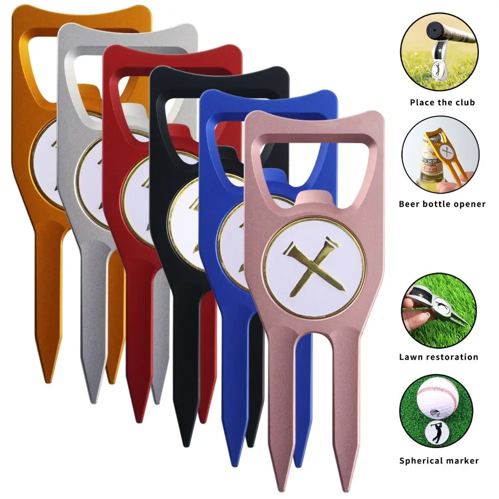 

Golf Sport Zinc Alloy Golf Fork Multi-function Non-slip Golf Green Divot Fork Ergonomically Designed Lightweight Bottle Opener