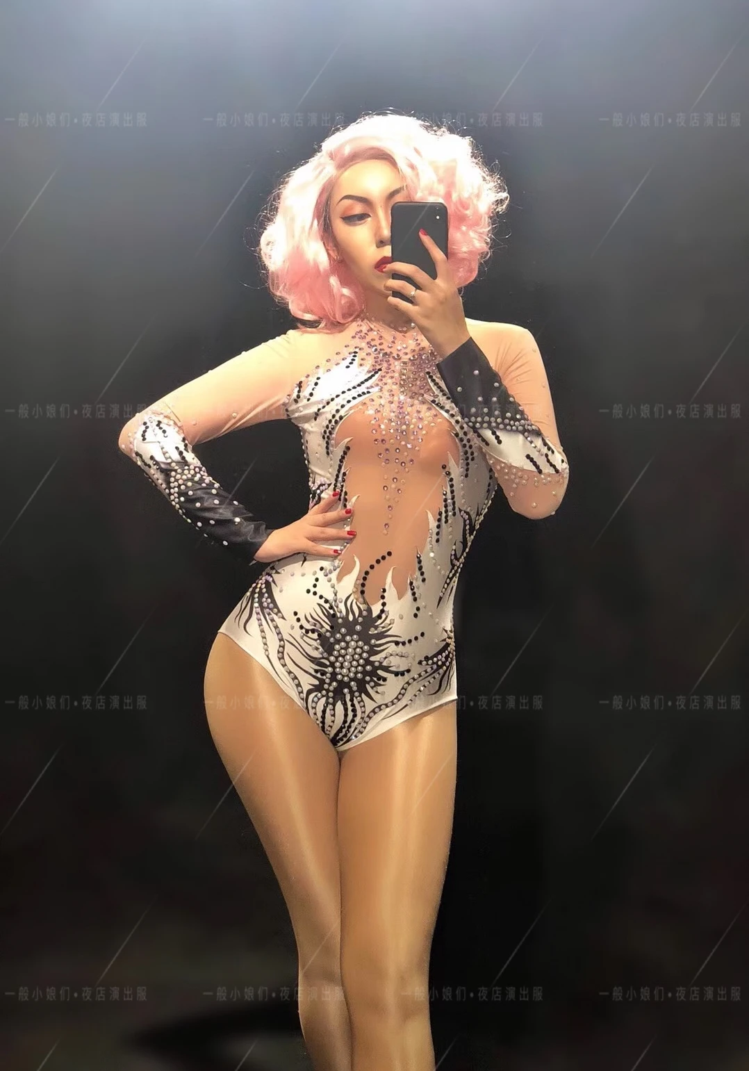 

Customized 2023 New Sexy Angel Feather Printed jumpsuit with Hot Diamond Pearl Singer Djds Women's Gogo Performance Dress