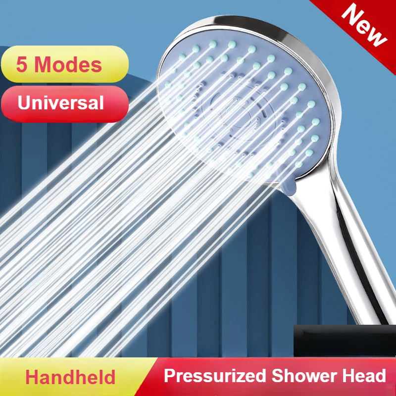 

Хромированная насадка для душа с дождевой насадкой, 5 режимов, регулируемая водосберегающая насадка для душа, ручной распылитель для душа, аксессуары для ванной комнаты