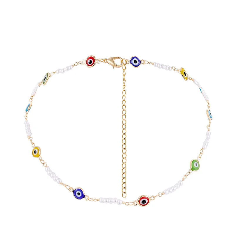 Lucky Turkish Evil Eye Choker Necklace for Women Small Pearl Chains Collar Necklace Girls Short Neck Chains Pearls Jewelry Gifts