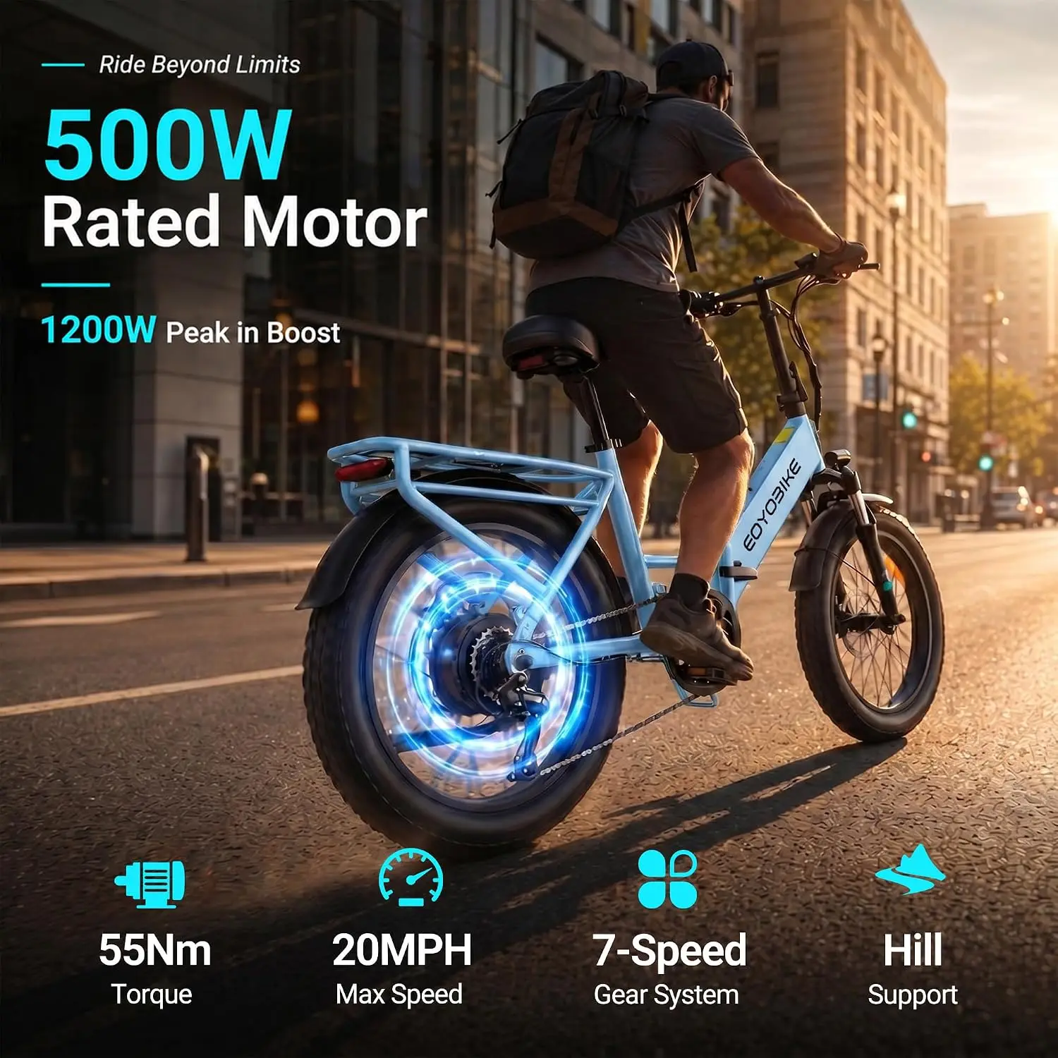 Foldable Electric Bike Adults 1200W Peak Motor 20MPH Commuter Ebike, Customized
