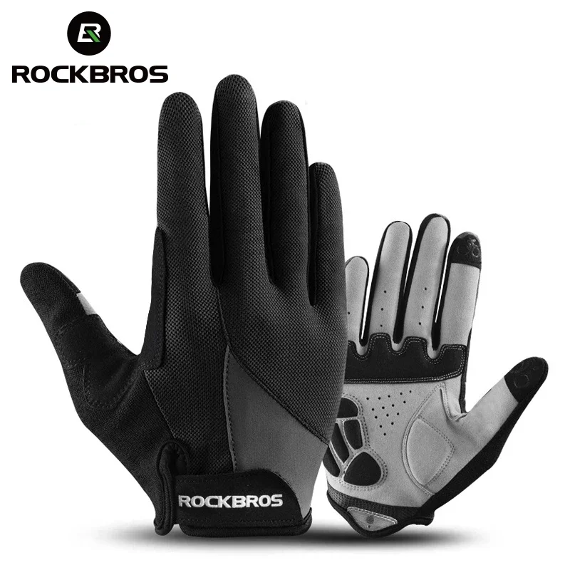 

ROCKBROS Cycling Gloves with Sponge Pad, Long Finger Motorcycle Gloves for Bicycle, Mountain Bike, Touch Screen, MTB Gloves