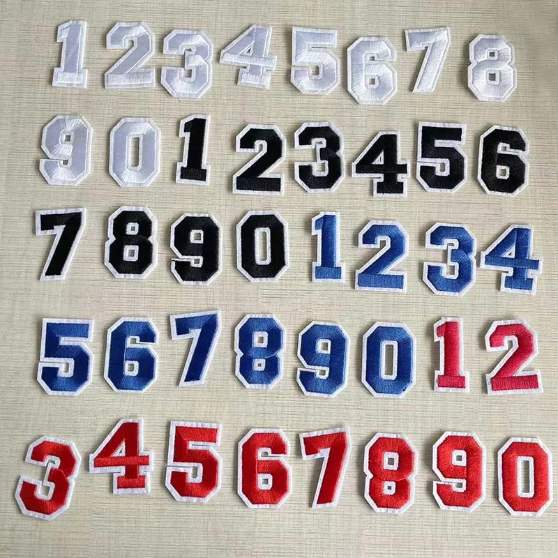 Black,White,Red,Blue 0~9 Number Letter Applique Patch Thermocollant,Digit Fabric embroidery Iron On Patches For Jersey Badges