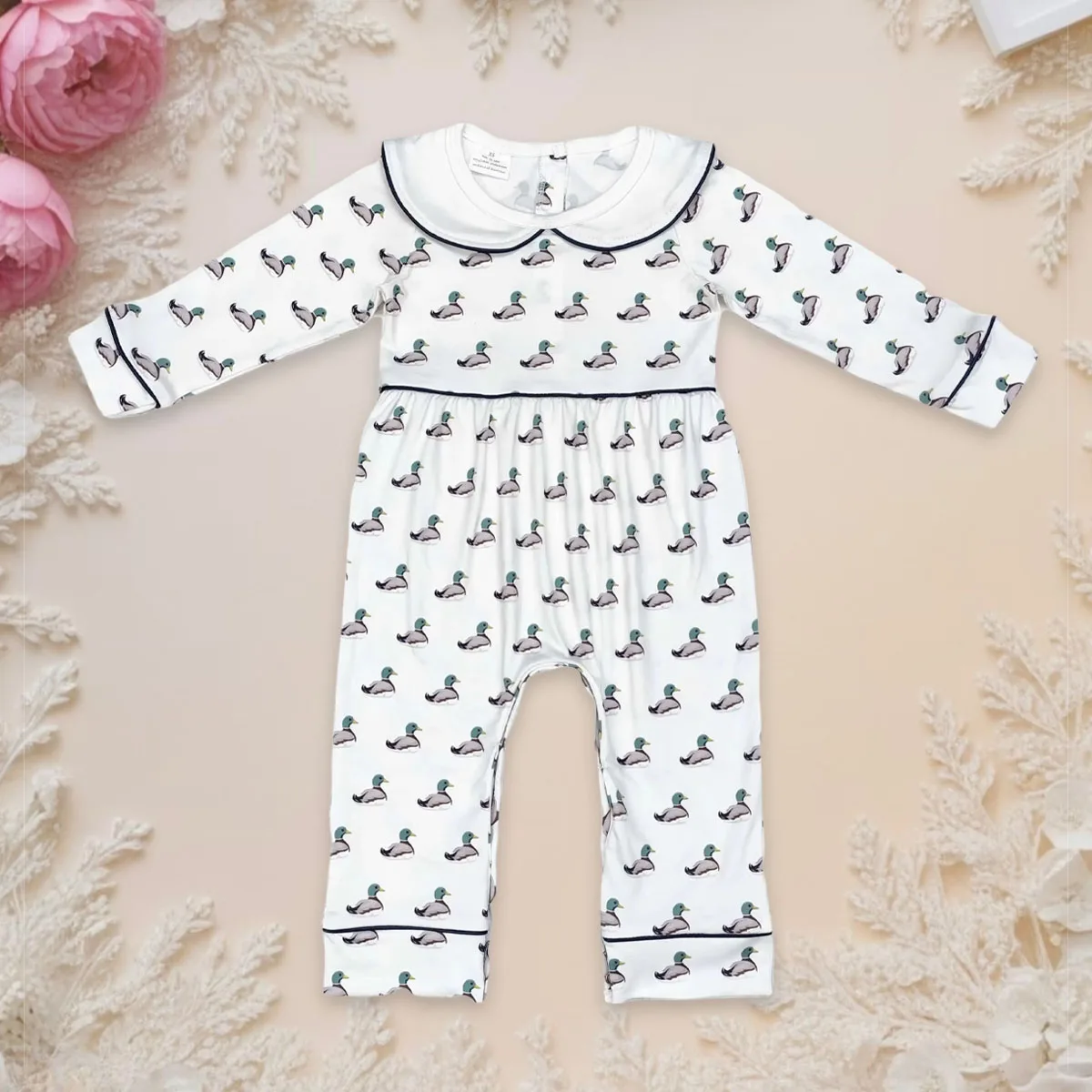 

Боди для новорожденных, одежда для маленьких девочек, комбинезон на пуговицах с длинными рукавами и утками, детский комбинезон на весну и осень для малышей
