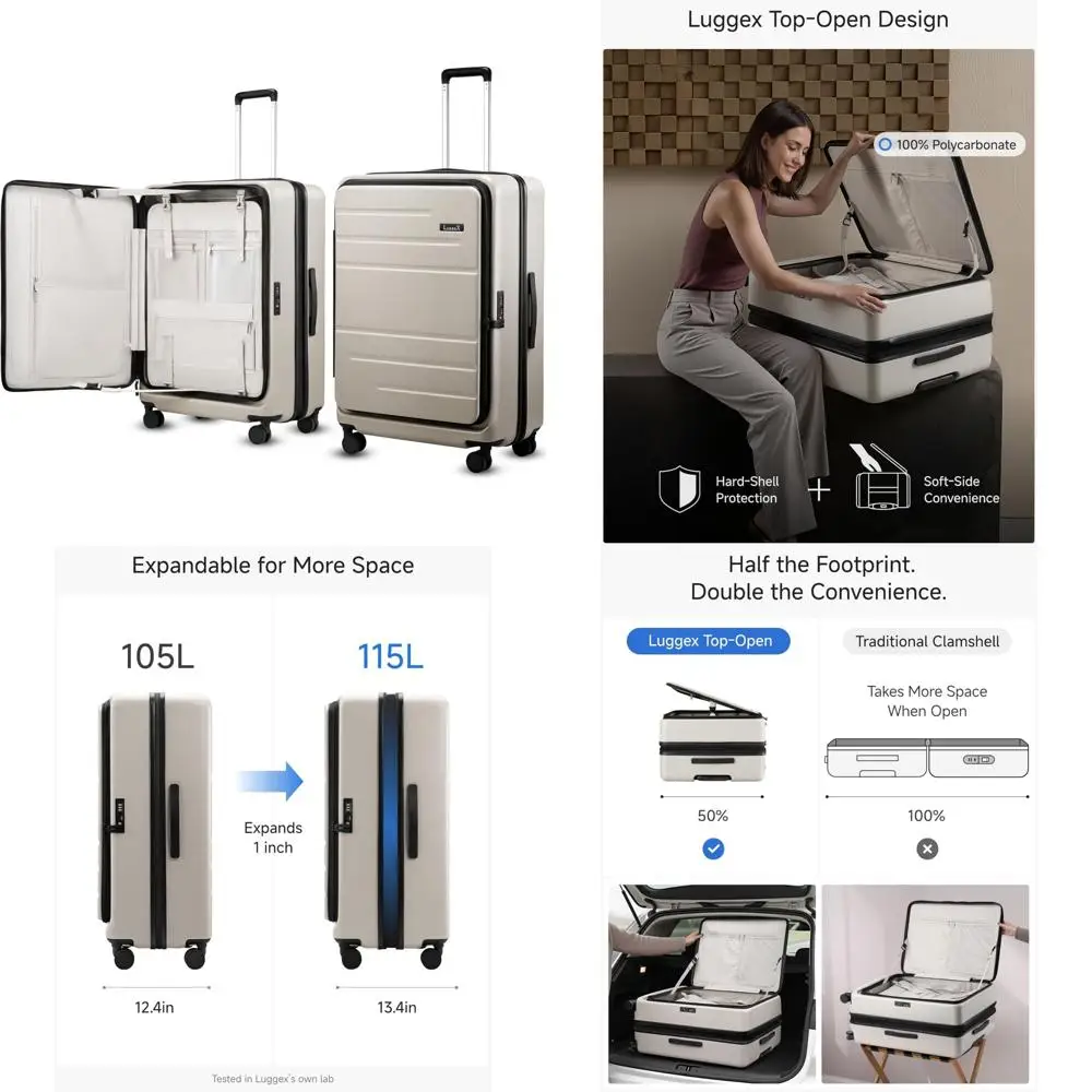 

Расширяемый чемодан из поликарбоната с твердым корпусом, вращающимися колесами и замком, одобренным TSA — FX-Core, багаж для путешествий и бизнеса