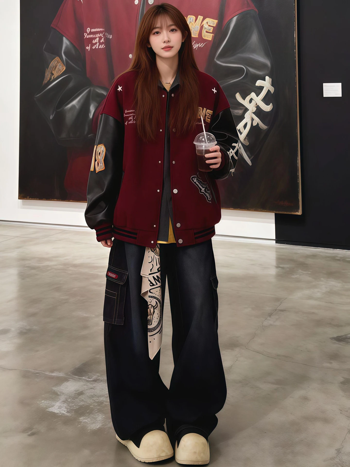 

American Retro Patchwork Jaet Men's Spring Autumn ort Baseball Sle Couple's Trendy Color Blo Outerwear