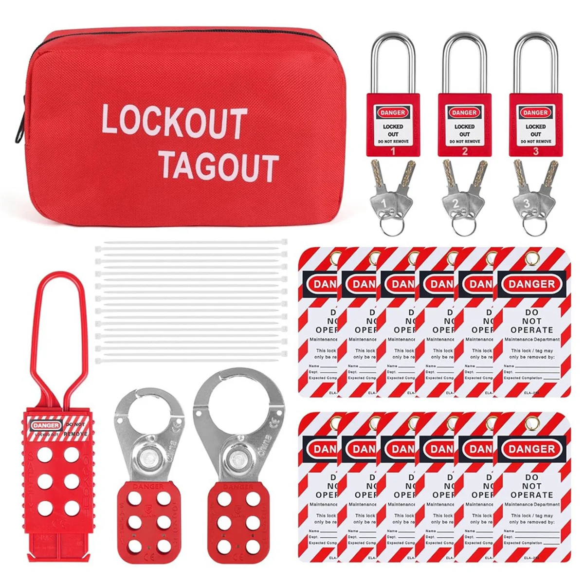 Lockout Tagout Kit Electrical-Group Lockout HaspsTags,Lock Out Industrial Tools 2 Key Per Lock for Facotory Protect Safe