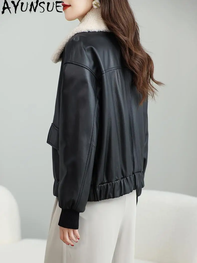 AYUNSUE Giacca in vera pelle naturale Donna Giacche da moto Primavera Autunno Vestiti Cappotto in cotone Cappotti da donna 2025 Jaqueta De Couro